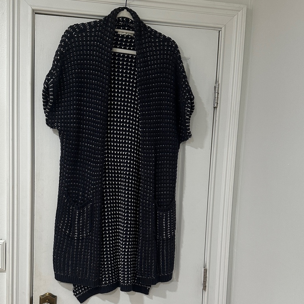 Grey State Black and White Open-Front Cardigan